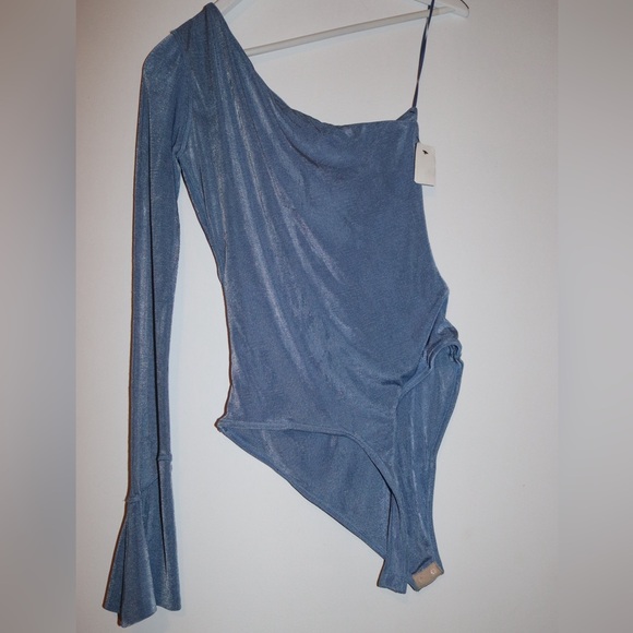 Alix NYC Designer | One Shoulder Blue Bodysuitt Size Medium - Picture 4 of 8